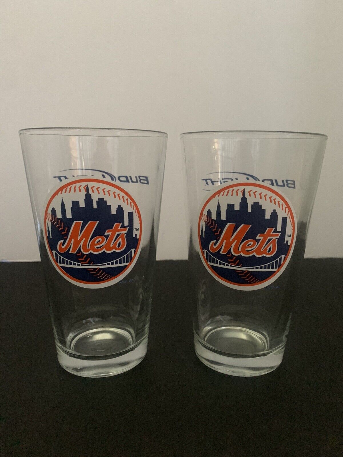 NY Mets/ Bud Light Beer  16oz Pint Glasses Brand New MLB licensed Set Of 2
