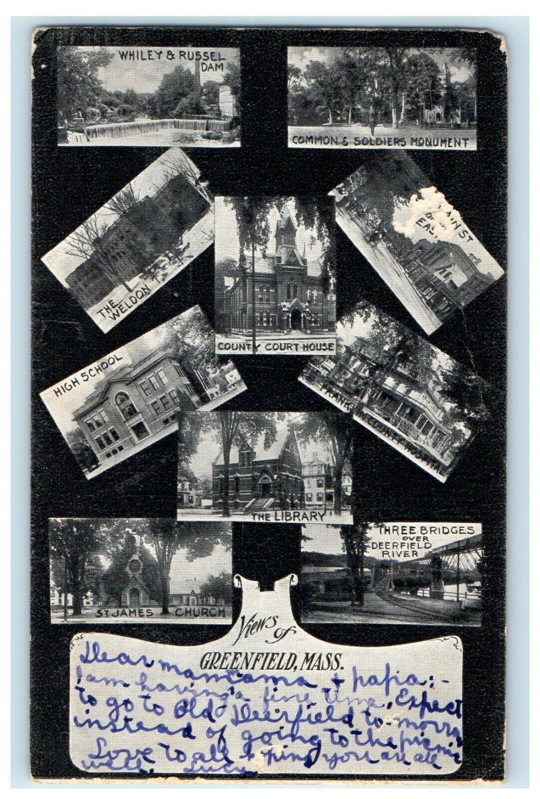 1908 Multiview Photos of Establishments in Greenfield Massachusetts MA Postcard
