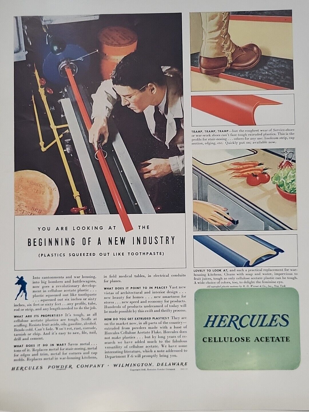 1942 Hercules Cellulose Acetate Fortune WW2 Print Ad Q3 Powder Wilmington
