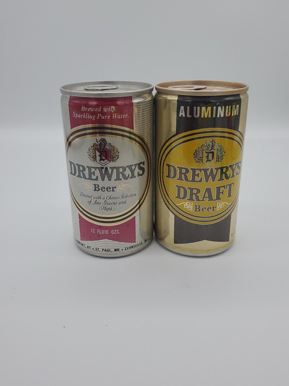 2 Vintage Drewrys Beer Cans & Draft Beer 12oz Pull Tab Beer Can Mini Keg Draft