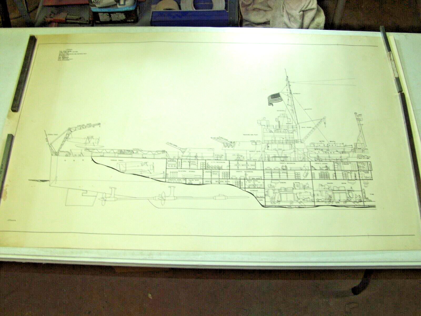 RARE WWII RESTRICTED 1942 U.S. NAVY TYPICAL CRUISER PRINT 2 PC. LARGE SIZE PRINT