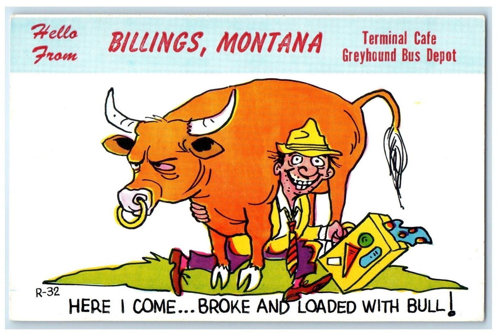 c1940's Hello From Billings Montana MT Unposted Terminal Cafe Bus Depot Postcard