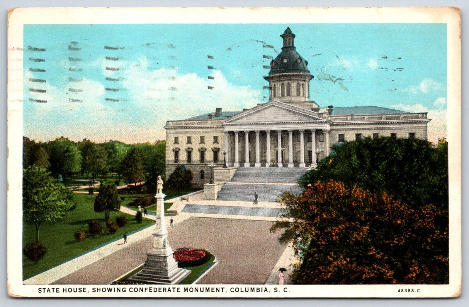 Postcard State House, Showing Confederate Monument, Columbia, SC Posted 1931