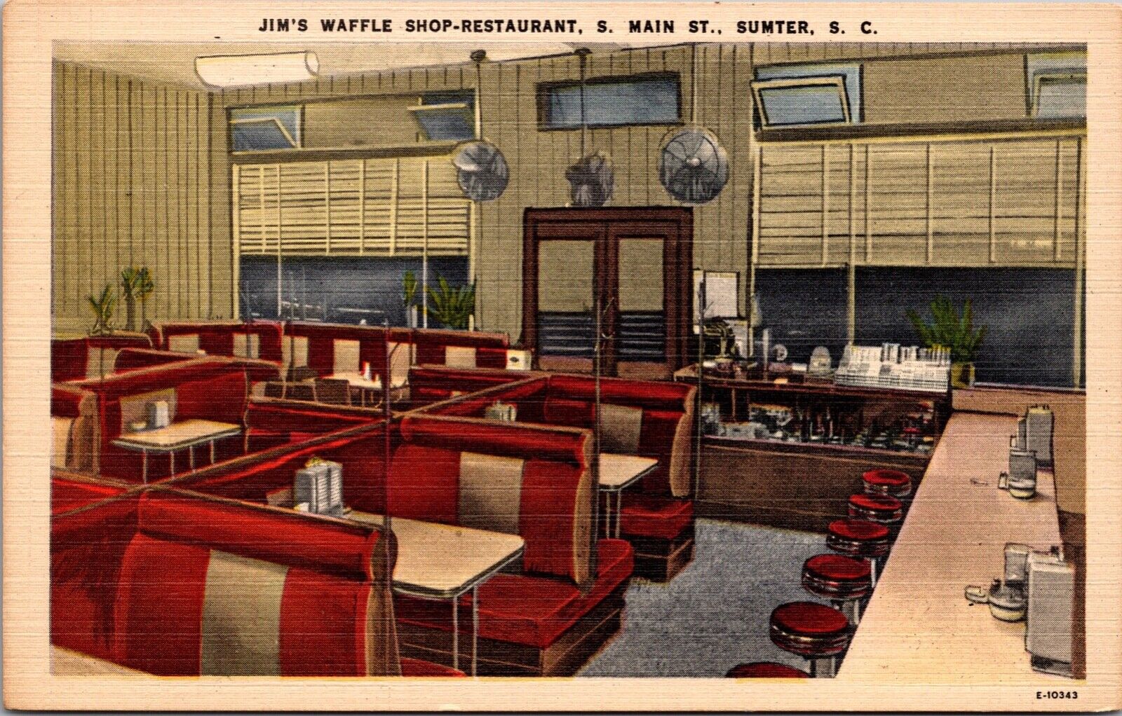 Linen Postcard Jim\'s Waffle Shop-Restaurant in Sumter, South Carolina~325