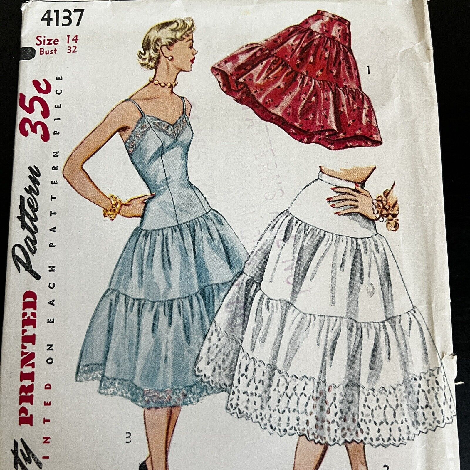 Vintage 1950s Simplicity 4137 Tiered Slip and Petticoat Sewing Pattern 14 XS CUT