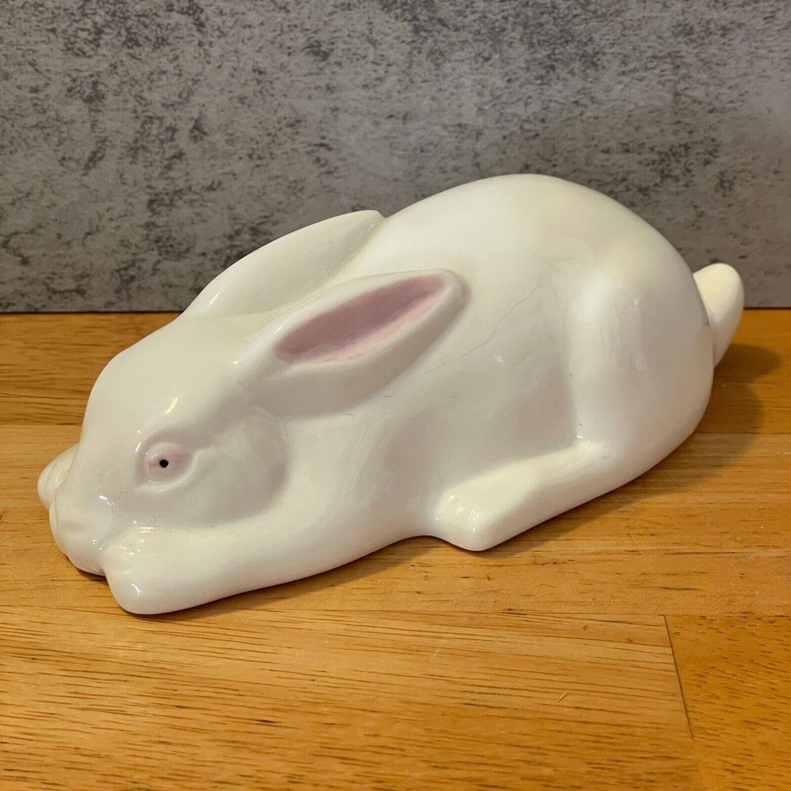 Belleek Vintage Bunny Rabbit Figurine White Porcelain Pink Ears Blue Mark 90\'s