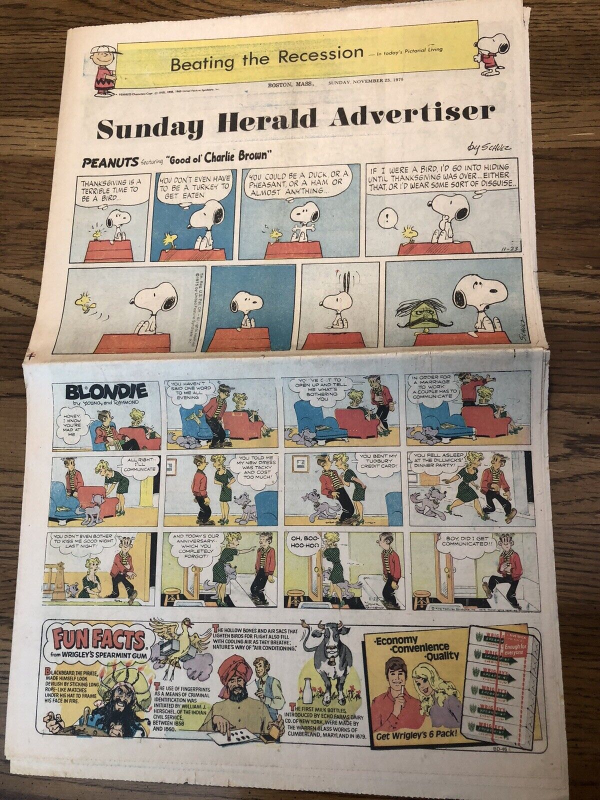 Boston Herald-Advertiser Sunday Comics November 23, 1975 Mickey Mouse