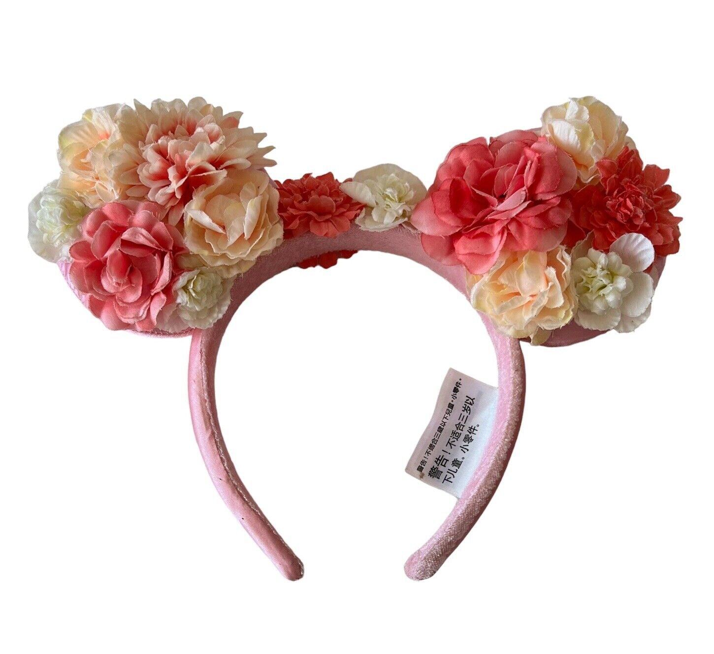 Disney Parks Pink & Coral Flower Minnie Mouse Ears Floral Headband