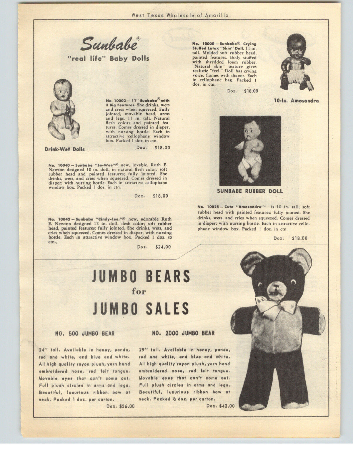 1951 PAPER AD Sunbabe Rubber Doll Amosandra Black Baby Ideal Toni Tickletoes