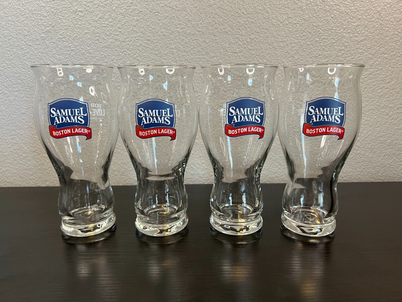 Set of 4 Samuel Adams Sam Boston Lager Pint Glasses For The Love Of Beer