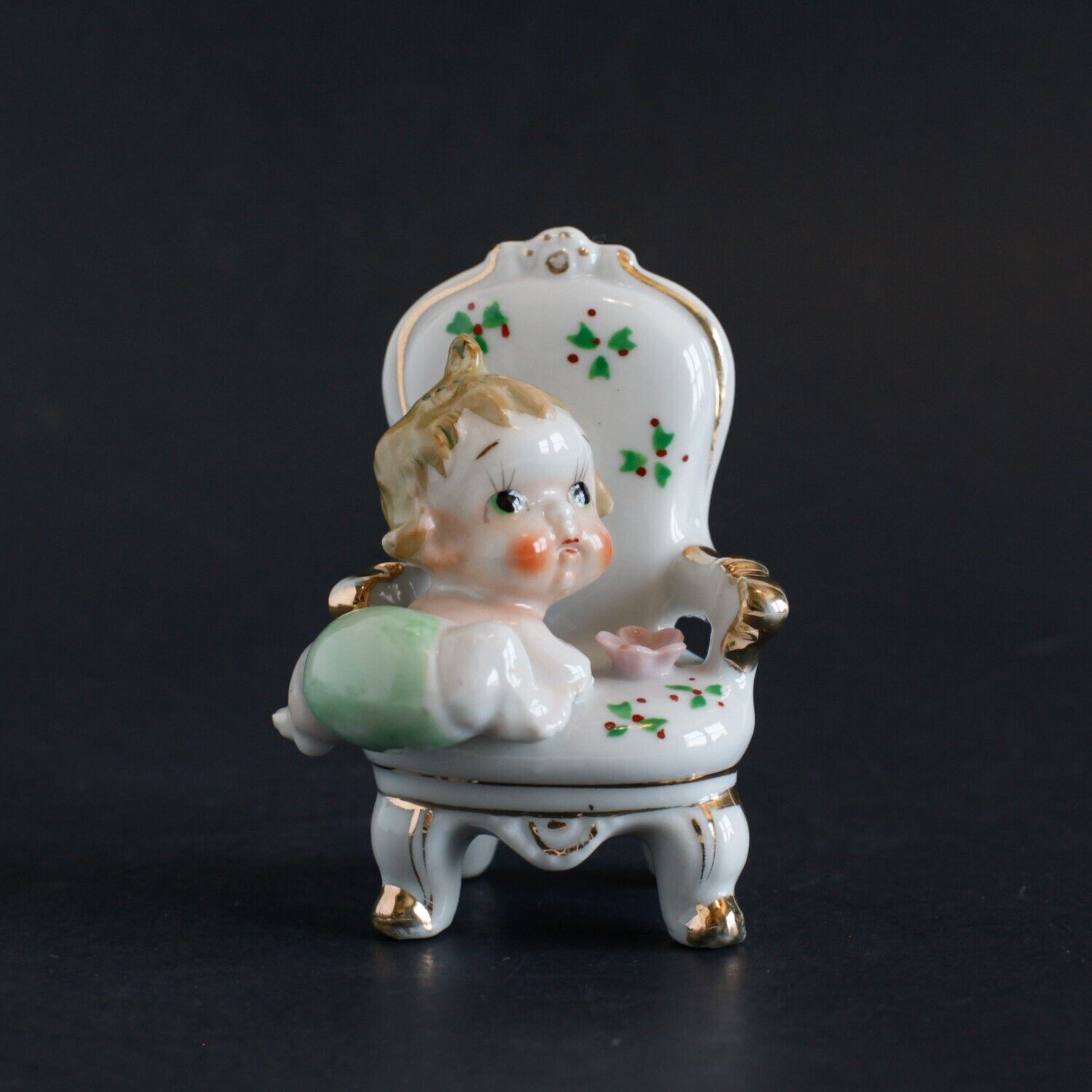Vintage Baby Climbing on Chair Porcelain Figurine Japan Collectibles