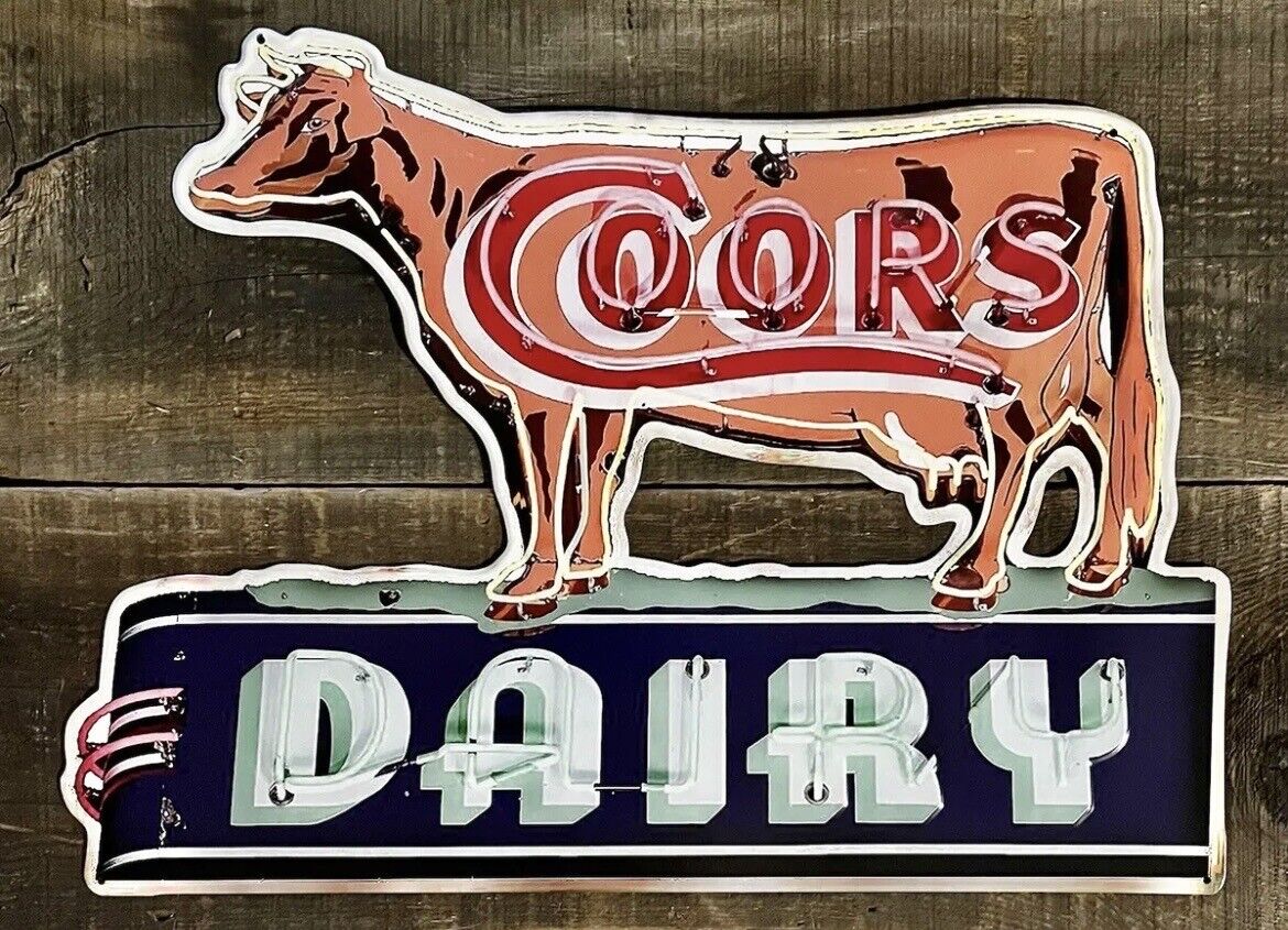 COORS Diary Bar Ice Cream Store Tin Cow Metal Sign, 17” x 23.5”