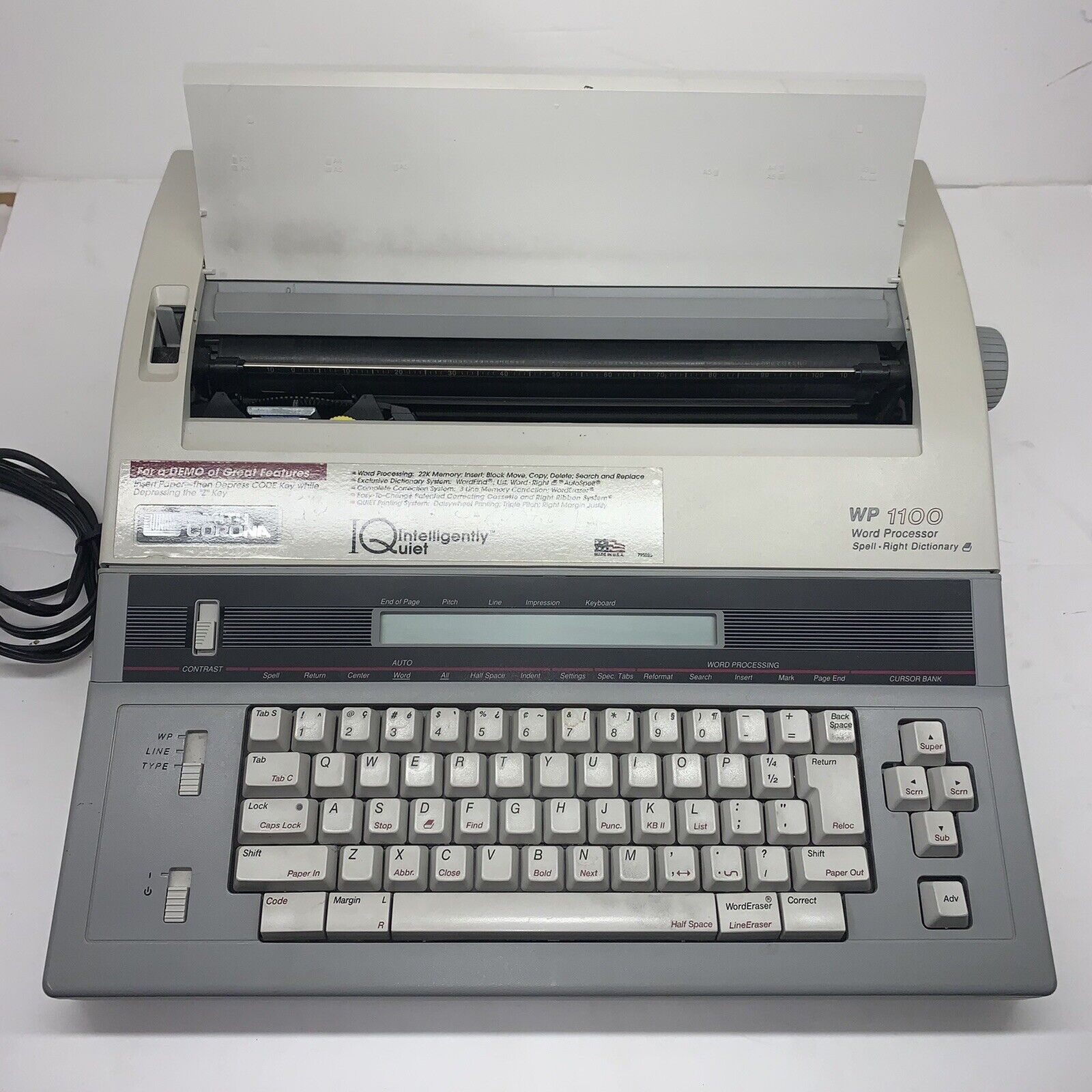 Smith Corona Electronic Typewriter WP 1100 Vintage