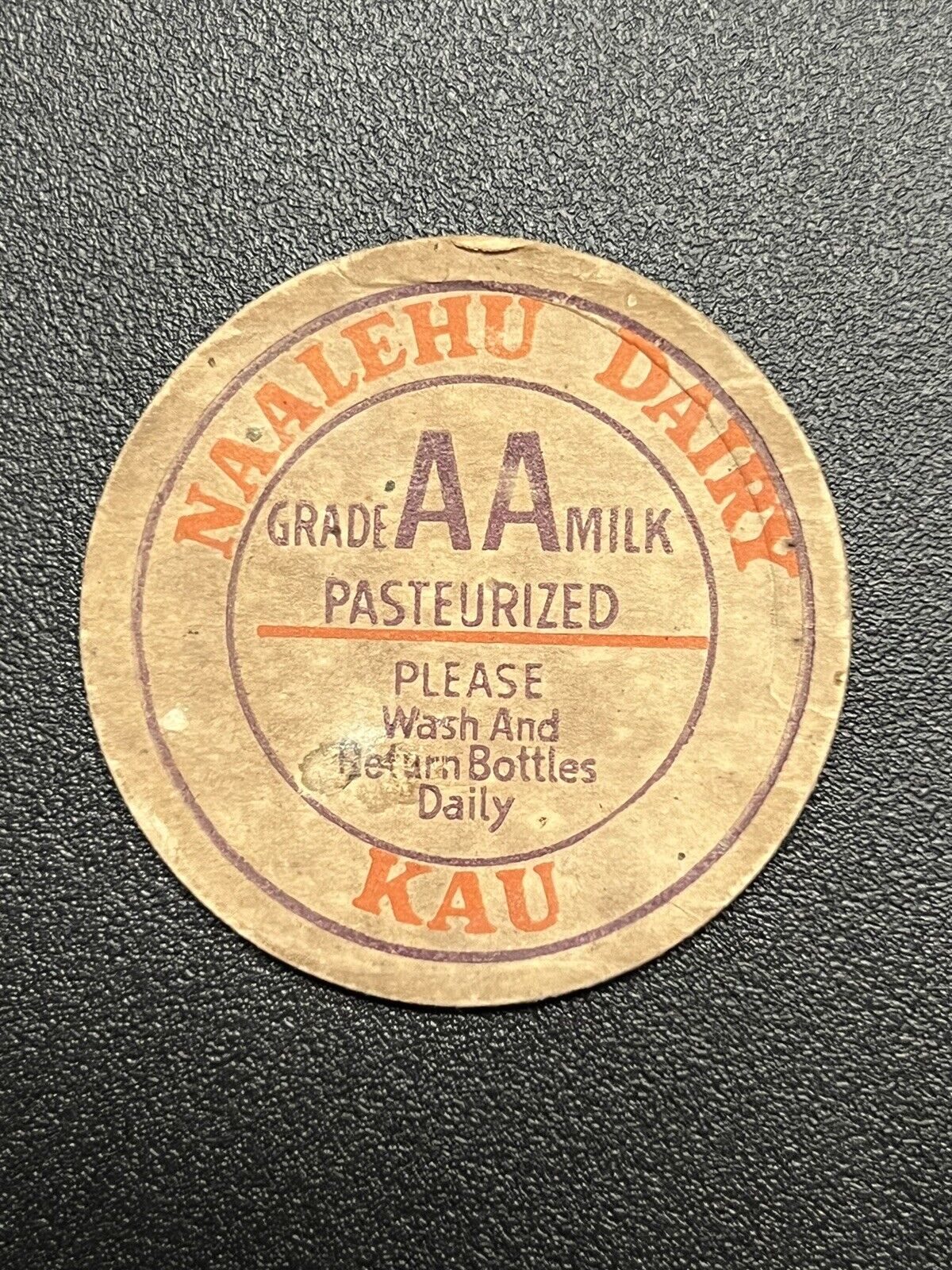 Hawaii Milk Cap - Naalehu Dairy Grade AA Pasteurized Milk Kau