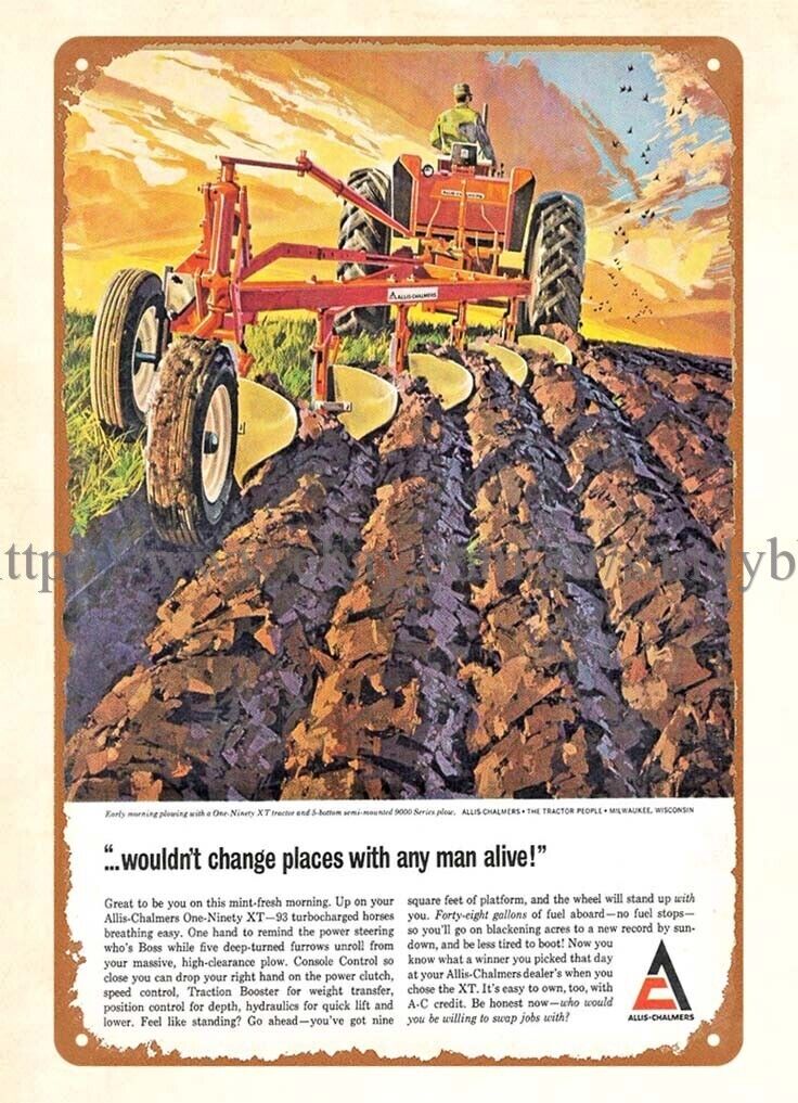 1964 Allis-Chalmers Tractor Plow metal tin sign bedroom wall accessories