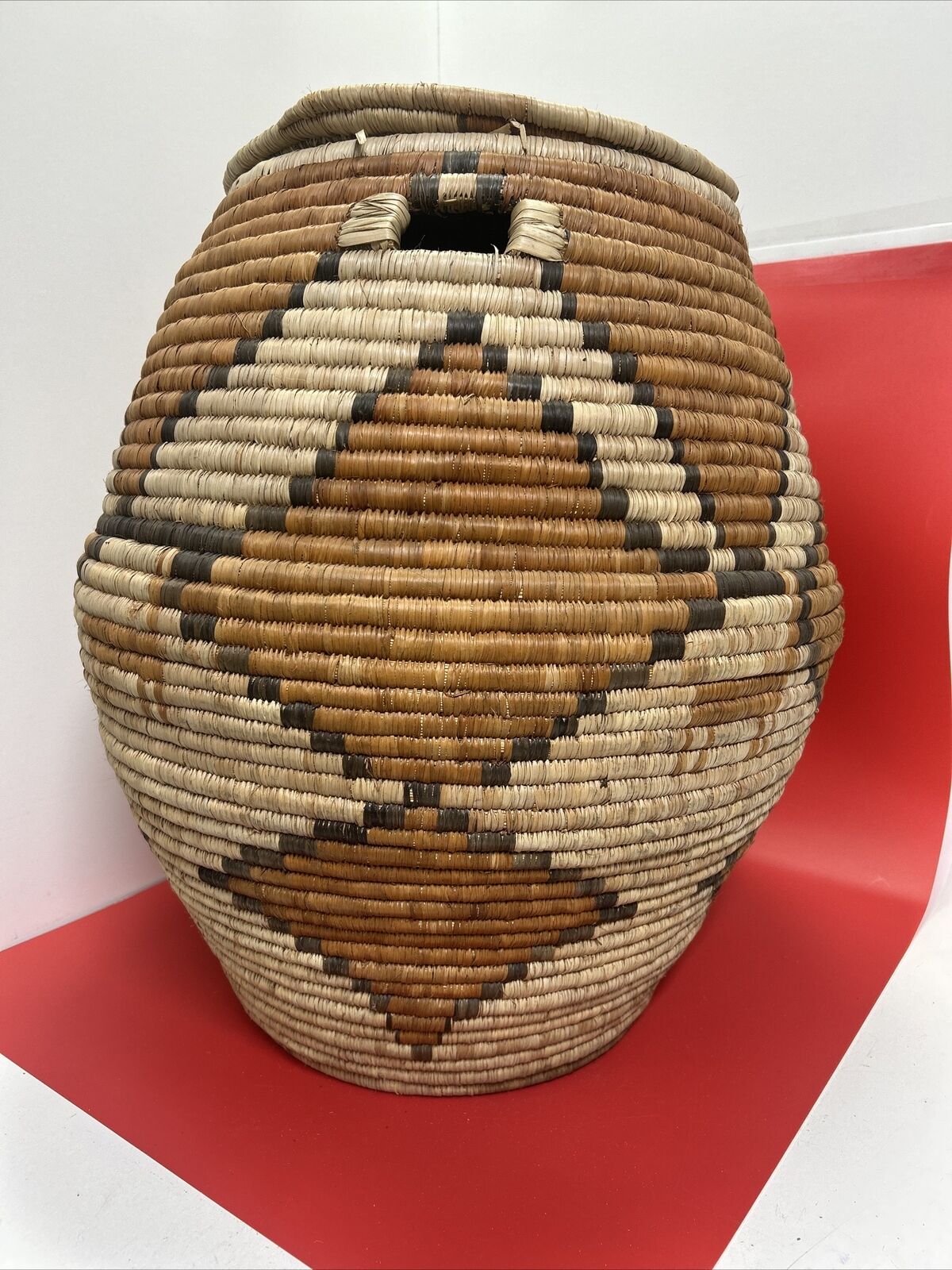 Antique Vintage African Large Woven Laundry Basket With Lid