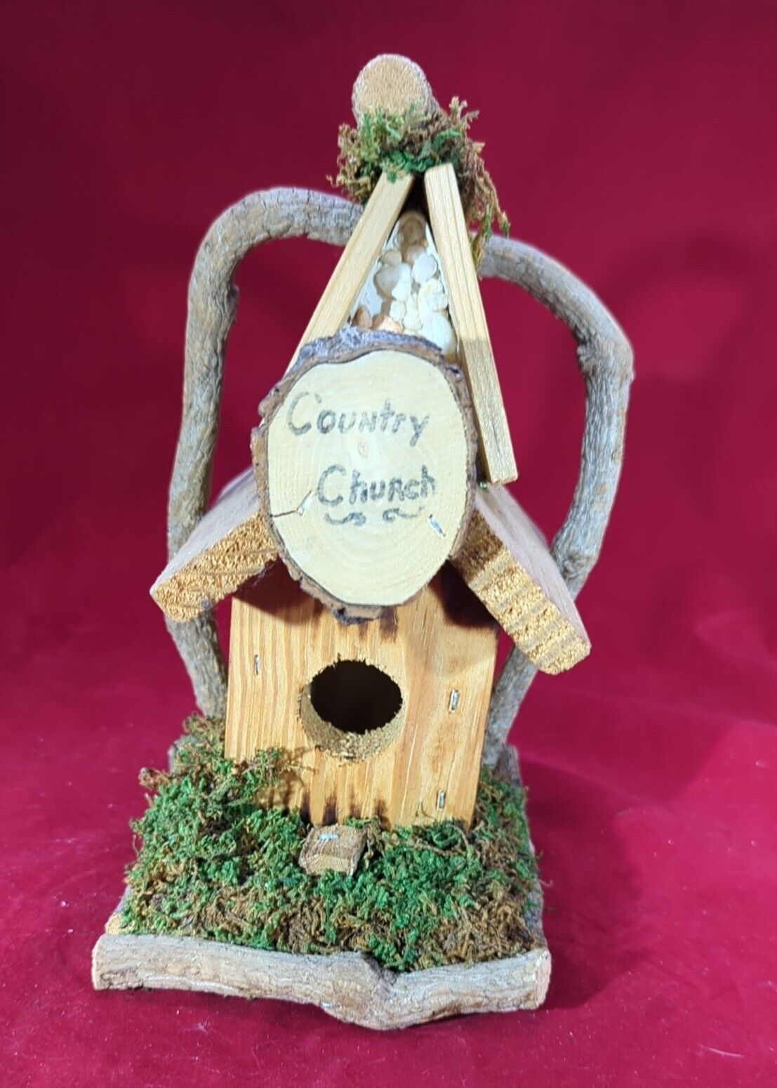 Vintage Primitive Rustic Hand Made Wood County Church Bird House Or Decor 
