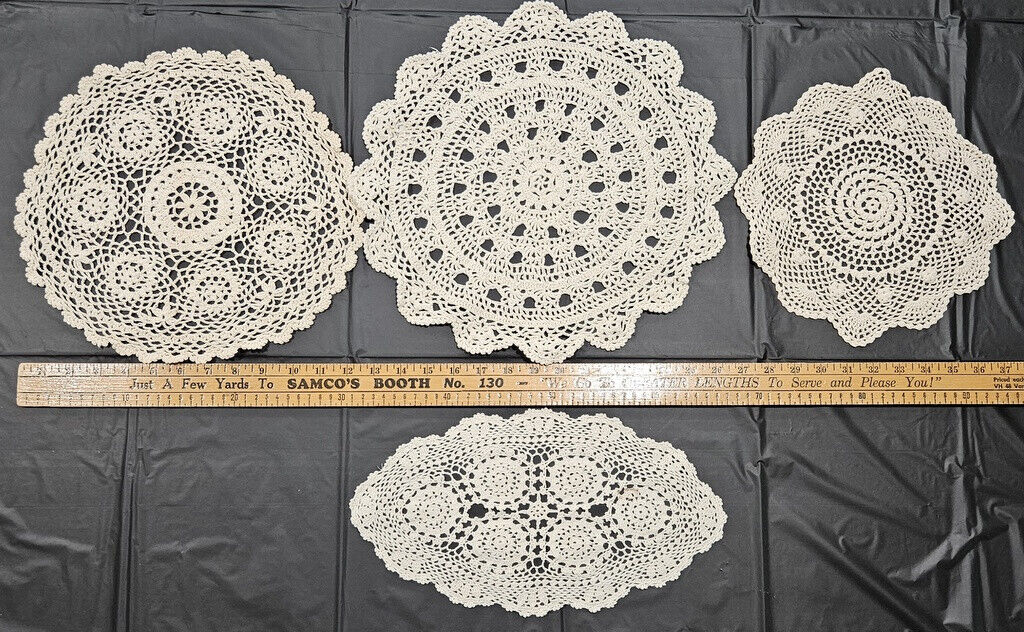 Lot of 4 Vintage Crocheted Lace Doilies DOILY Crochet