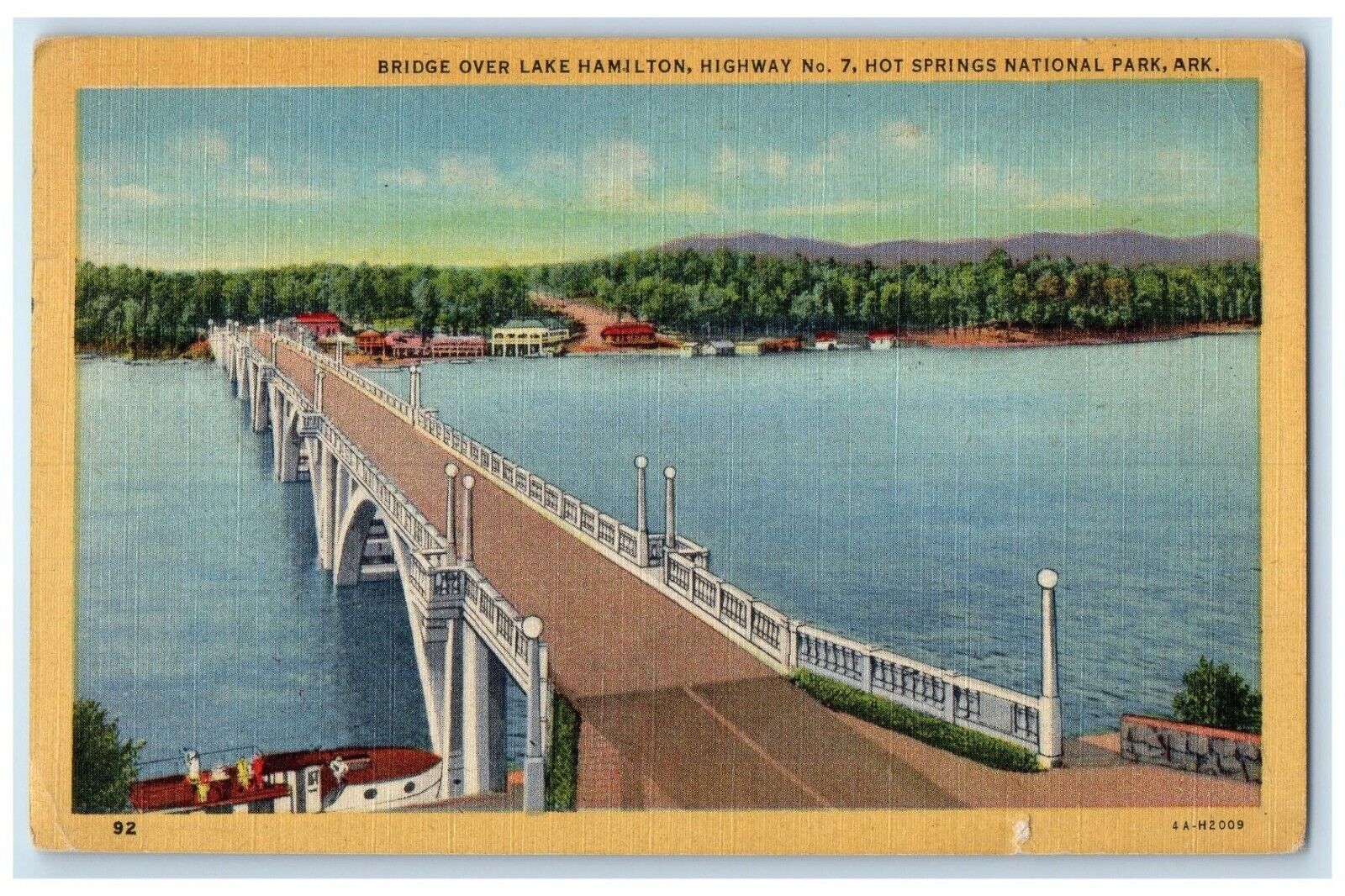 1954 Bridge Lake Hamilton Highway Hot Springs National Park Arkansas AR Postcard