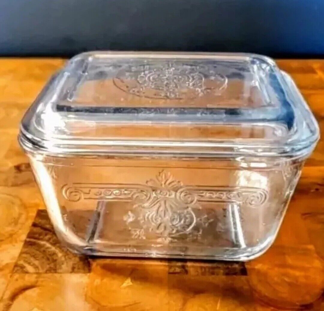 Rare Vintage FIRE KING Philbe Transparent Blue SMALL dish w/ Lid C. 1937-1938 
