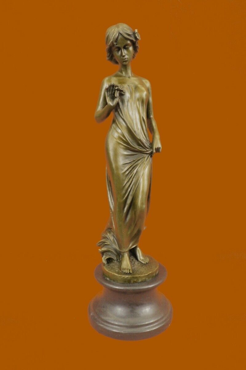 Signed Classic Goddess Elegant Fashion Model Bronze Sculpture Art Nouveau Deco