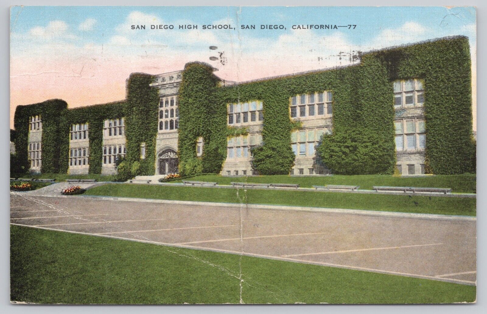 San Diego California, San Diego High School, Vintage Postcard