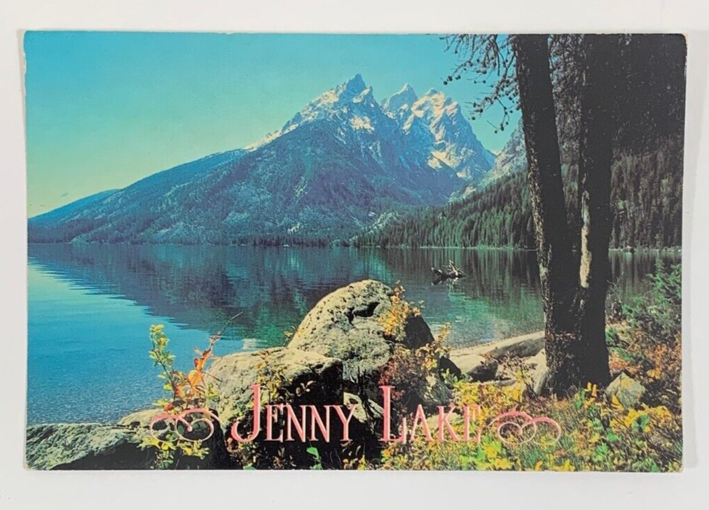 Jenny Lake foreground to the Cathedral Group of the Grand Tetons Postcard