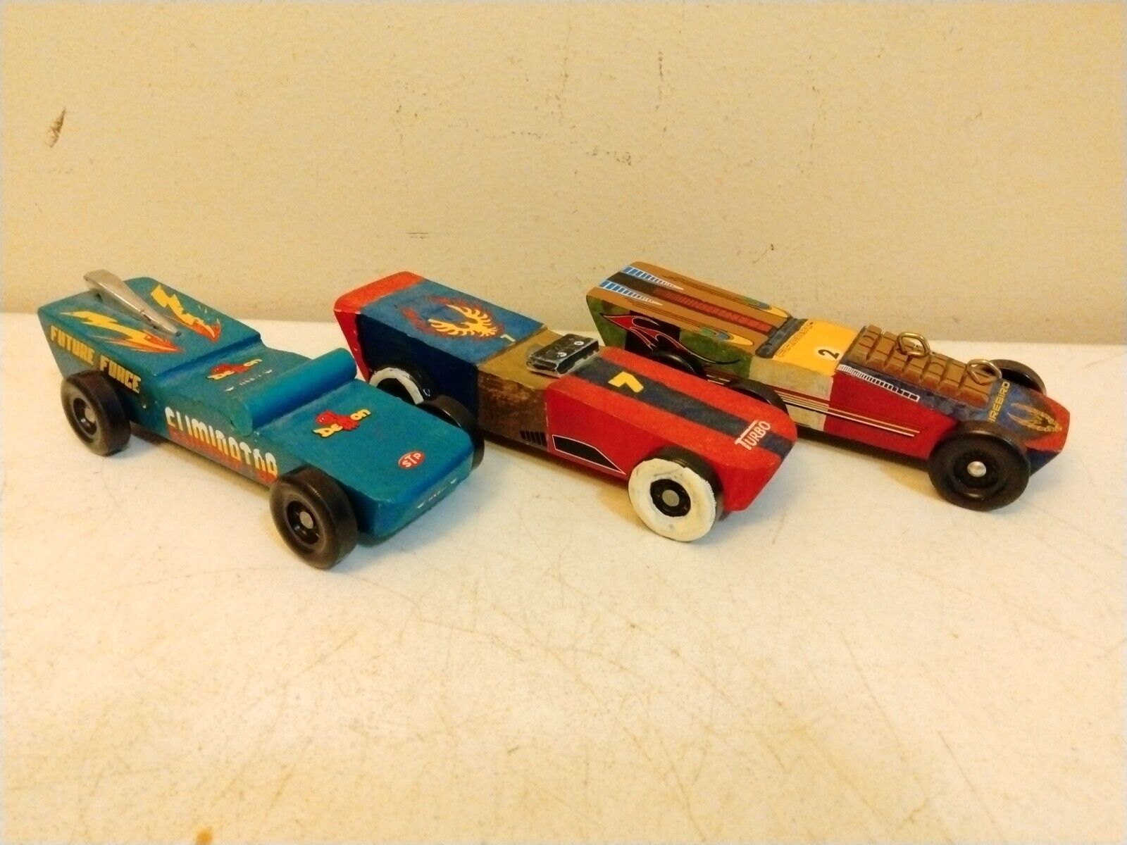 3 Vintage Pinewood Derby Cars