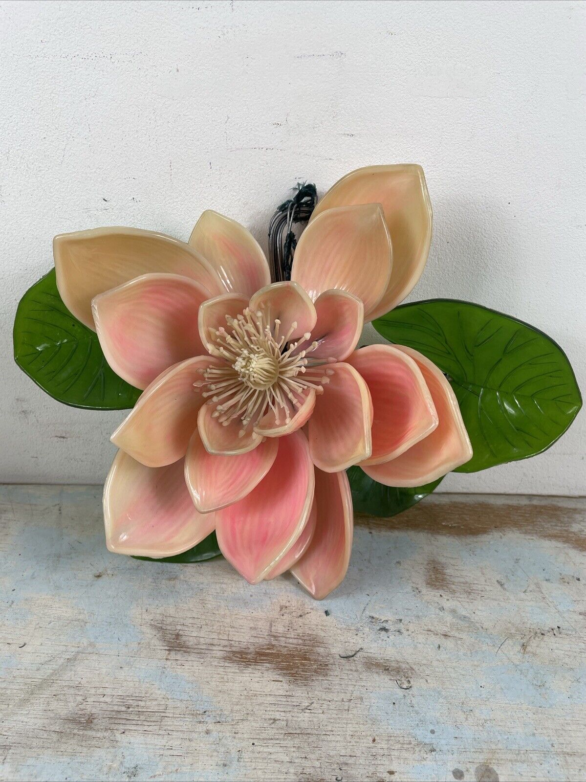 Vintage Mid Century Modern Lucite Pink/white/Green Magnolia Flower Decor