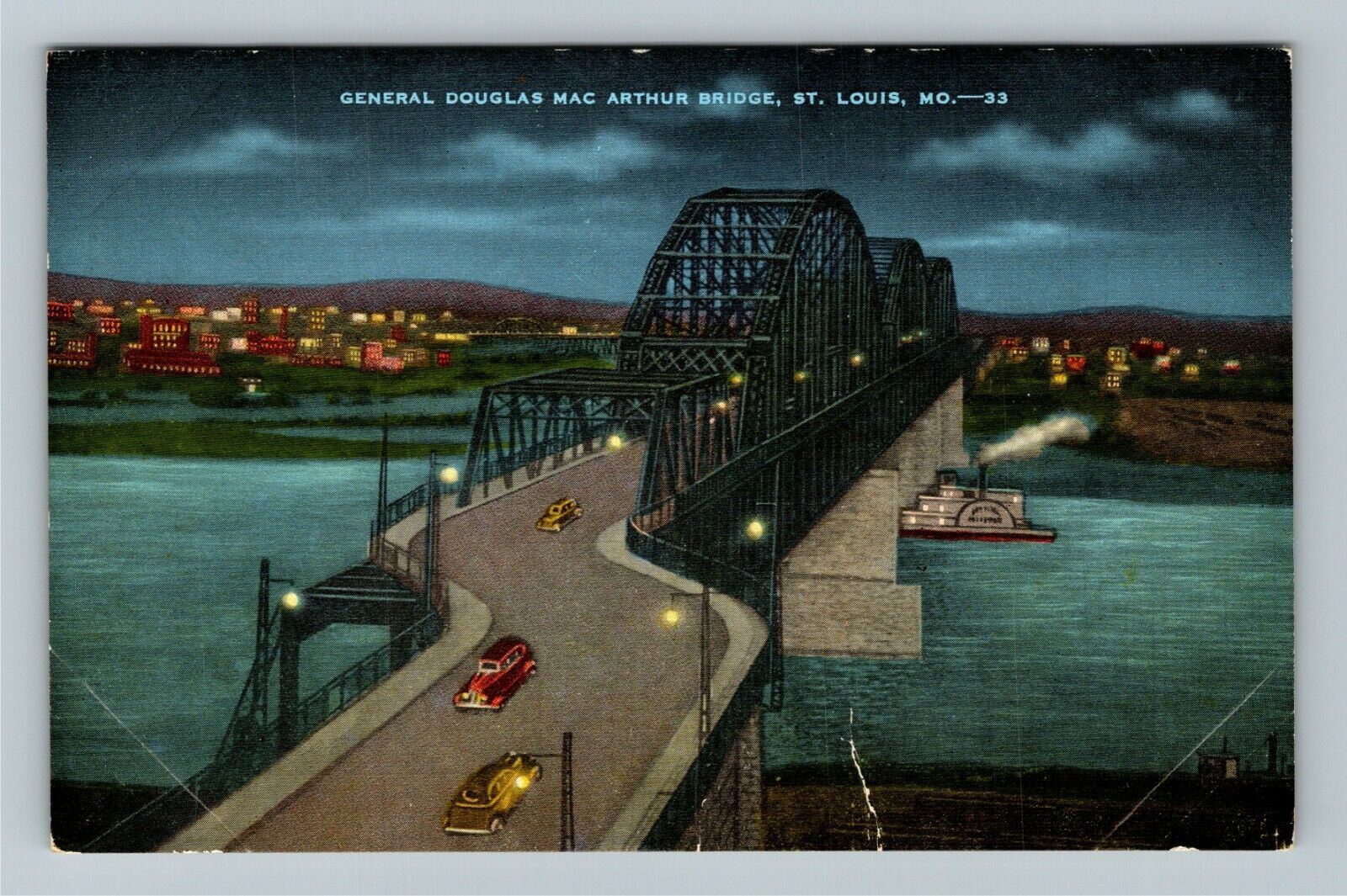 St Louis MO-Missouri, General Douglas Mac Arthur Bridge, Vintage Postcard