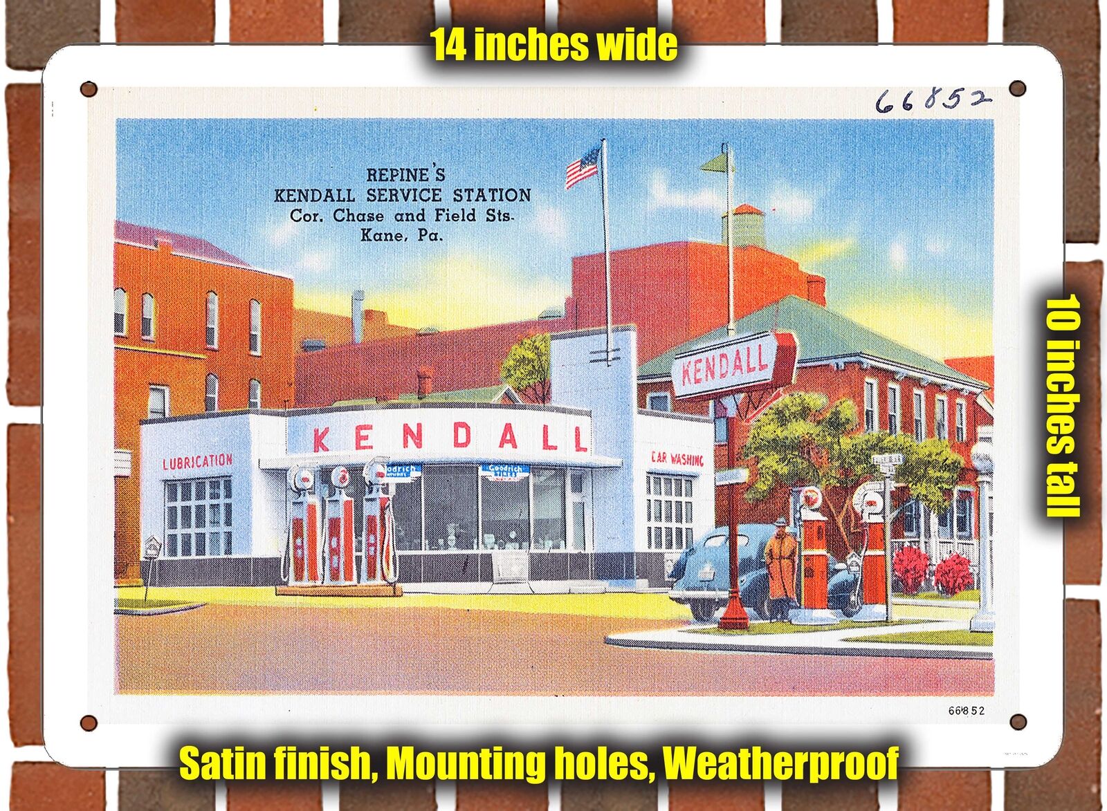 METAL SIGN - Pennsylvania Postcard - Repine\'s Kendall Service Station, Cor. Cha