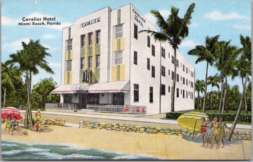 Miami Beach, Florida Postcard CAVALIER HOTEL Beach View / Kropp Linen c1940s