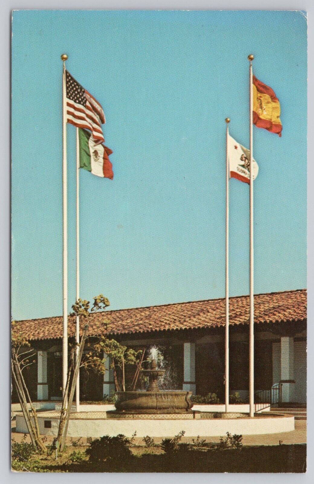 Solana Beach California, Lomas Santa Fe Plaza Four Flags Fountain, VTG Postcard