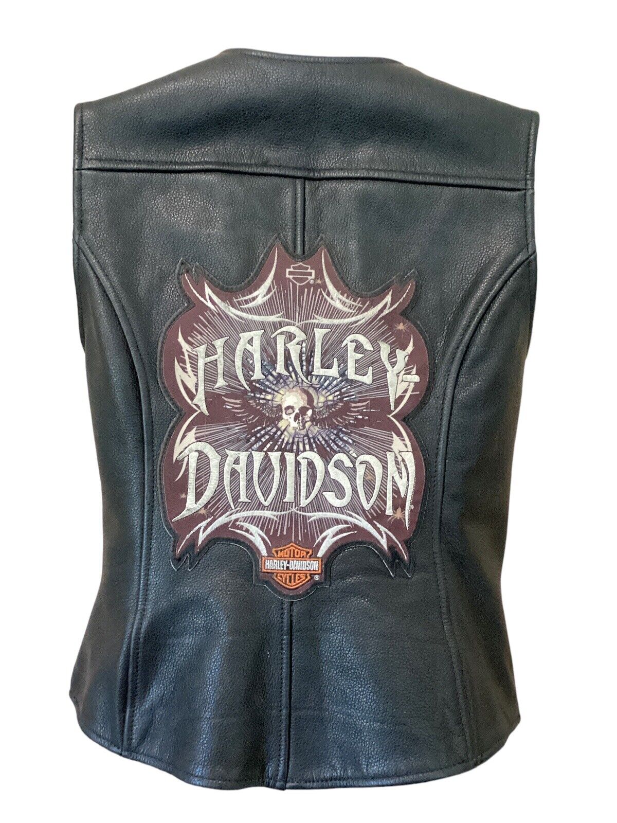 Vintage Harley Davidson Women’s Biker Vest Size XS Black Leather With Patches