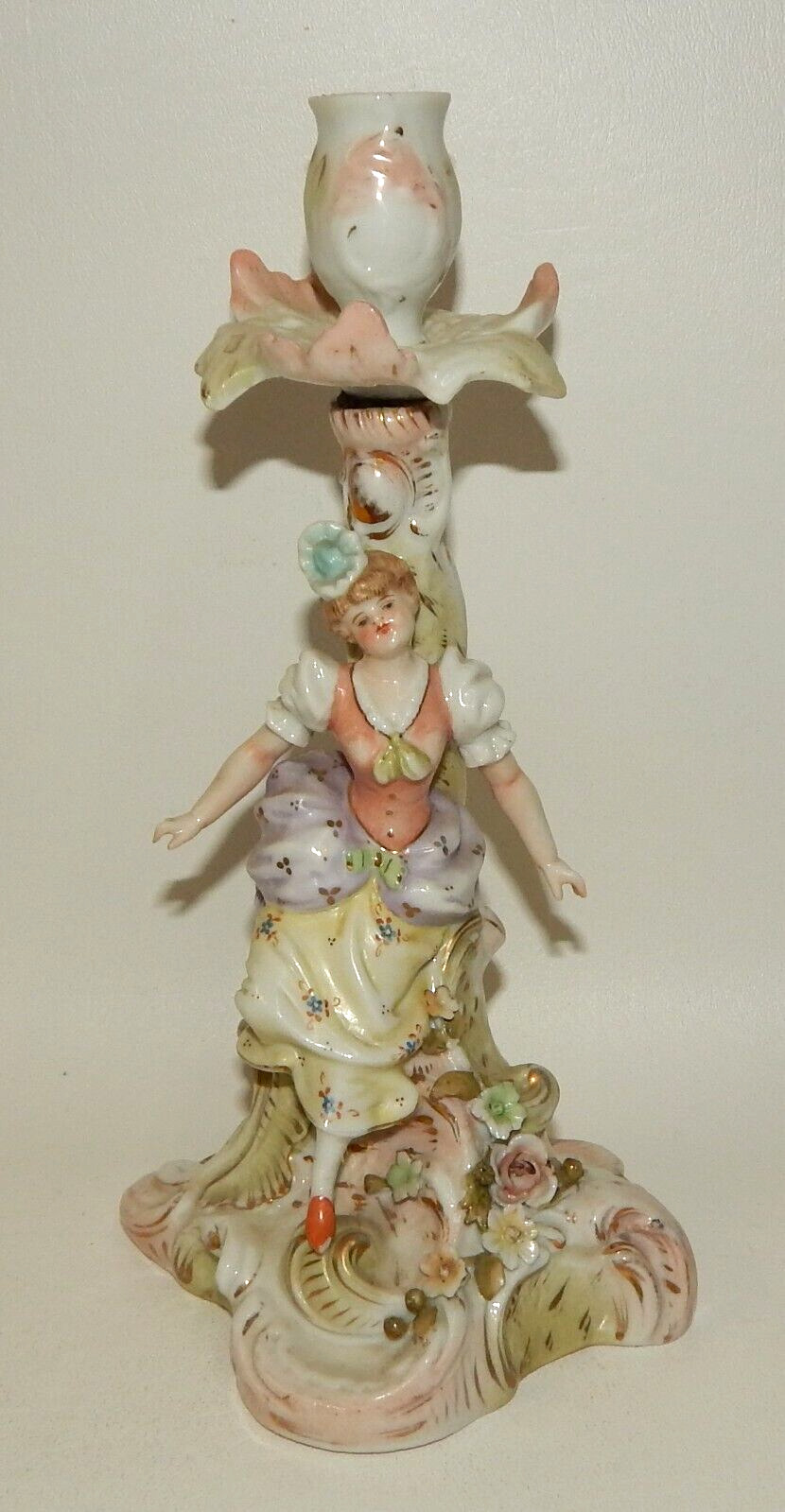 Antique Sitzendorf Porcelain Figural Candlestick