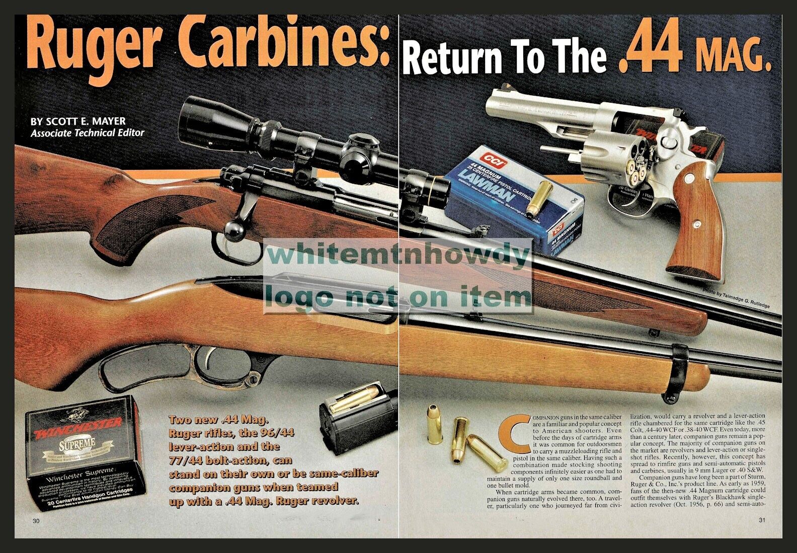 1998 RUGER CARBINES Return to the .44 Magnum Original 5-page Article