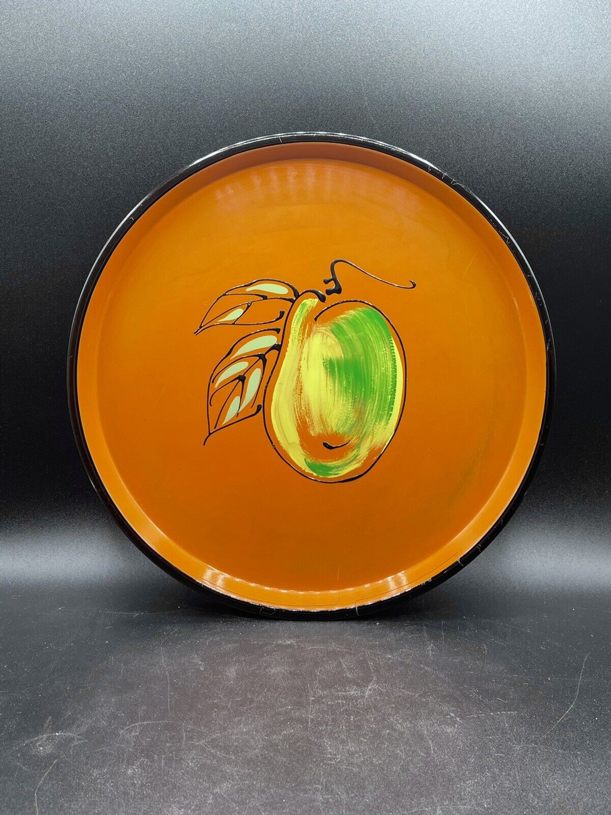 Vintage Hand Painted 1970’s Orange Mango Fruit Serving Tray 10 5/8” MCM