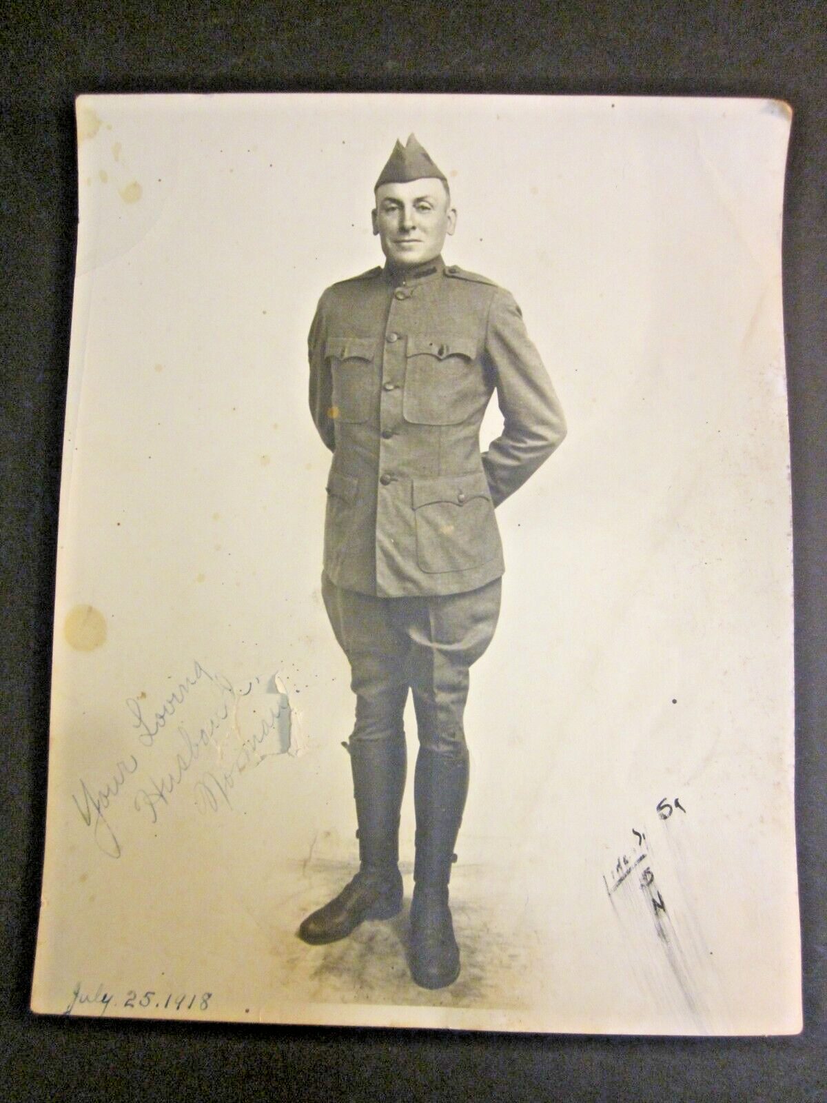 World War I Soldier Photograph  Looks Original  Inscribed  Dated July 25 1918