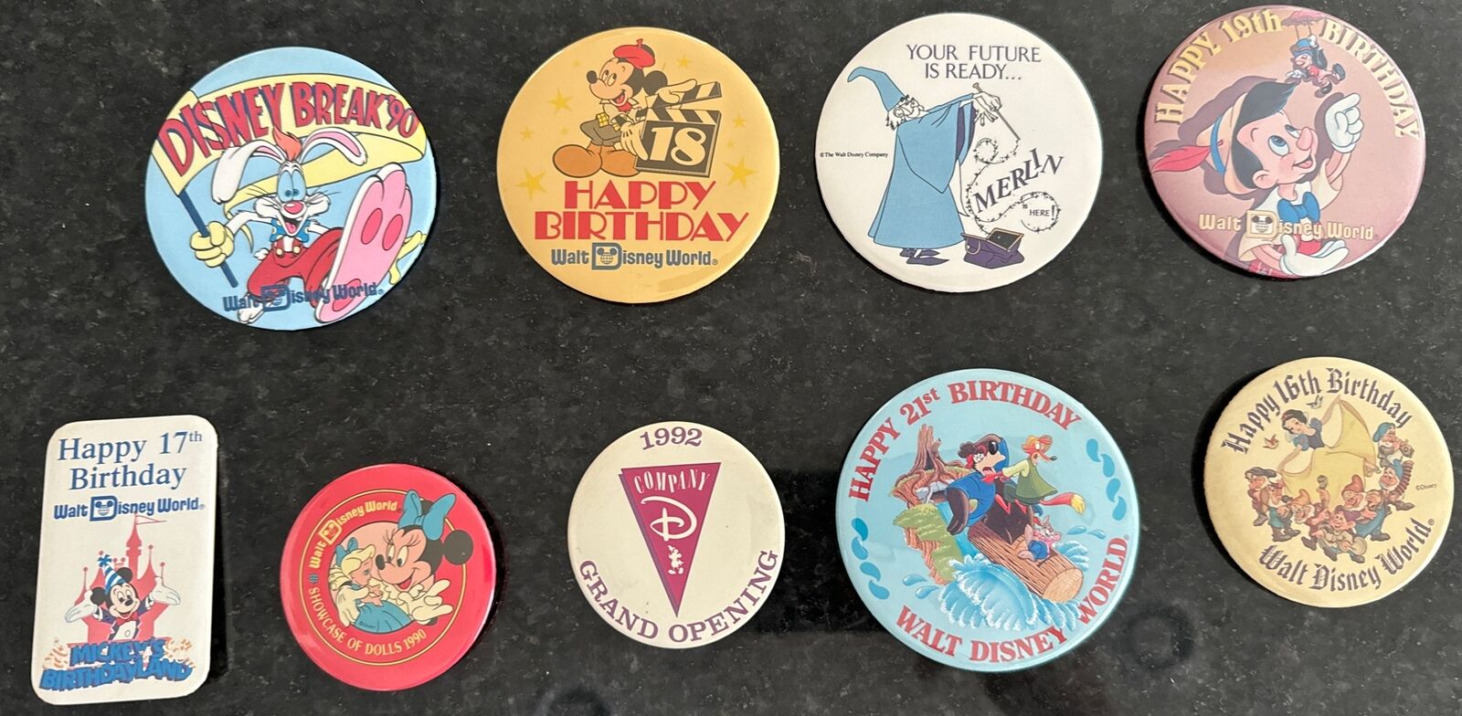 Vintage Disney World Pin Set - Splash Mountain, Mickey, Snow White Birthday