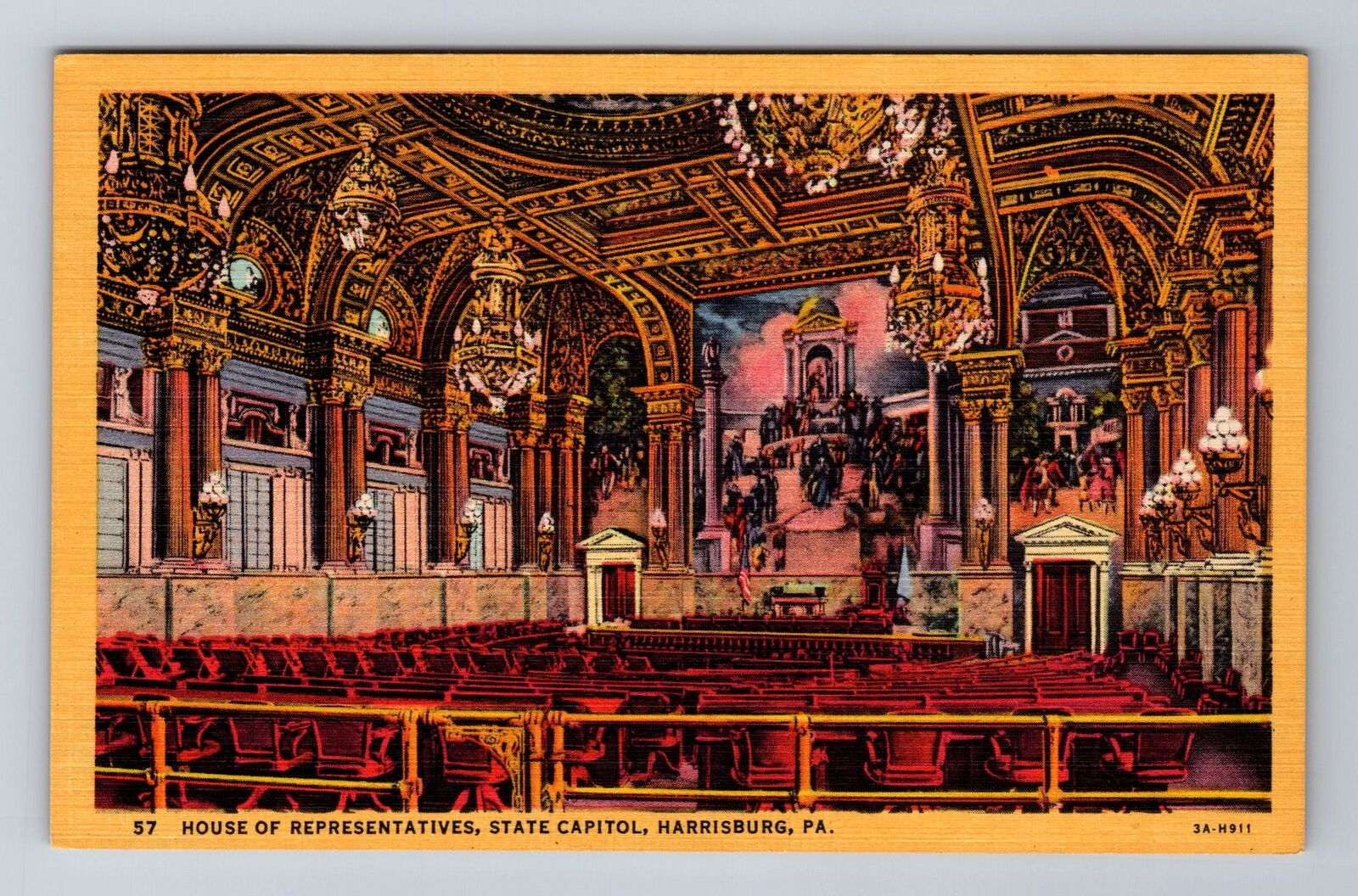 Harrisburg PA-Pennsylvania State Capitol House Representatives Vintage Postcard