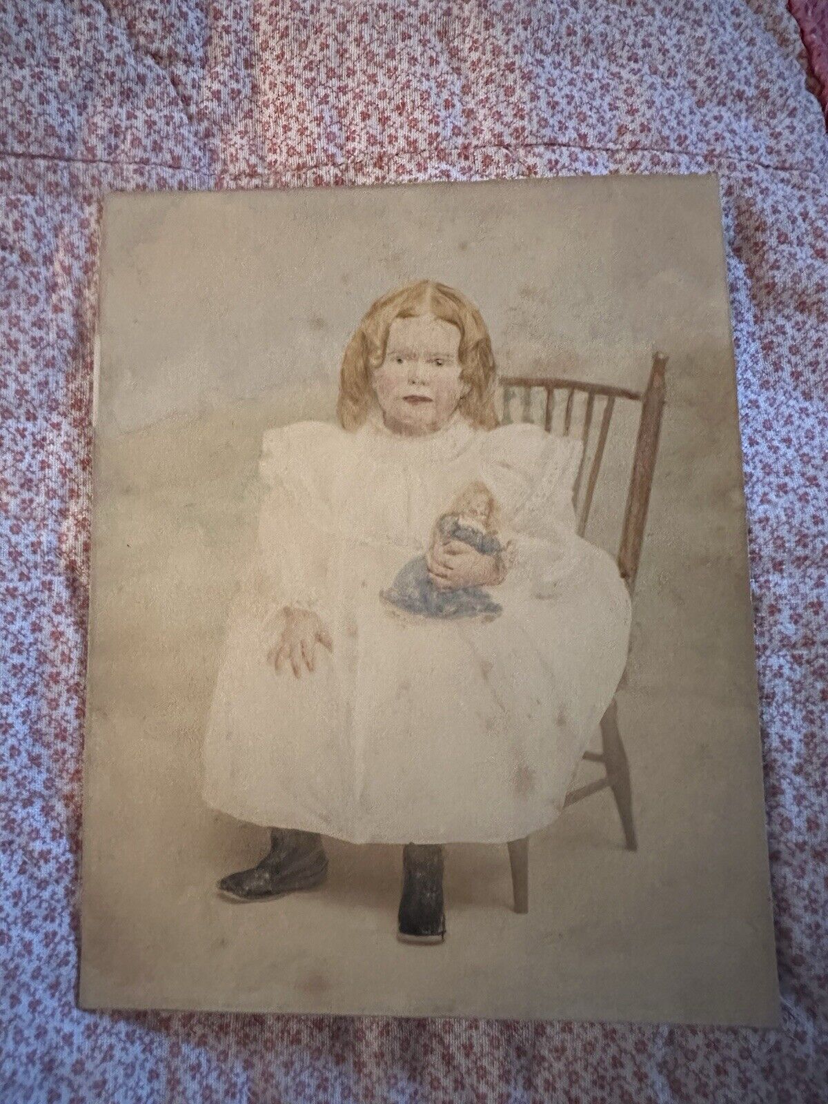 Antique 19th Century Hand Colored Photograph Girl With Her Doll