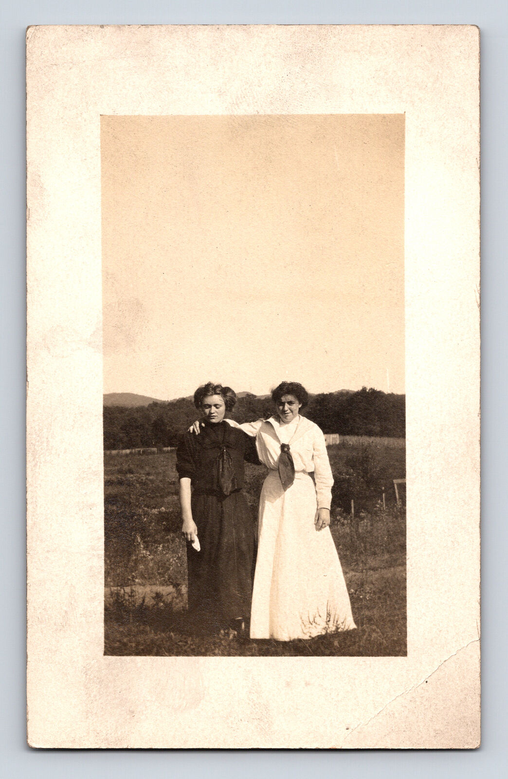 RPPC Portrait of Two Young Women on Farm Pasture Postcard