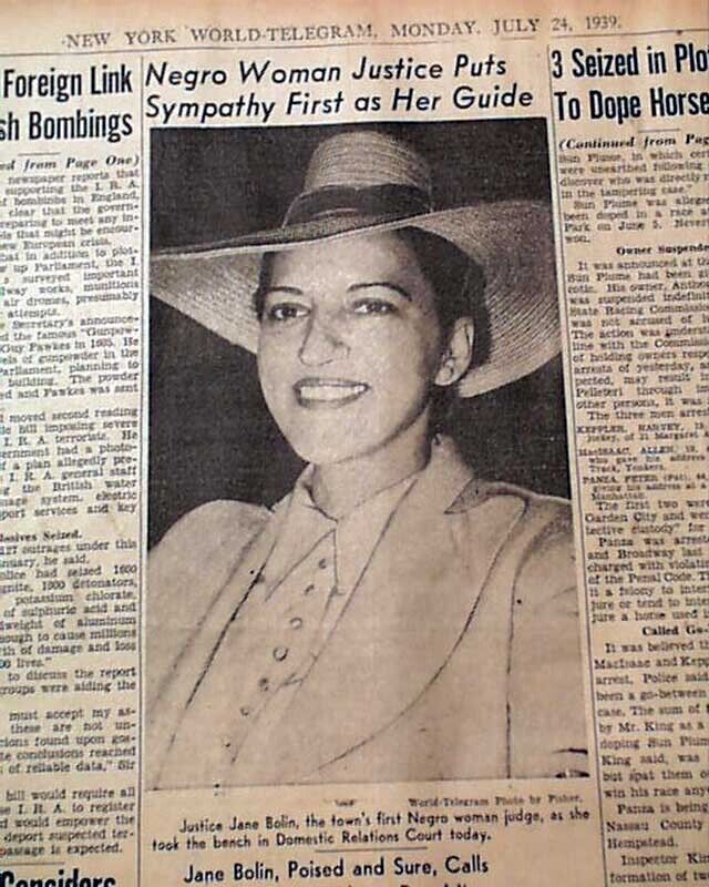 First African American 1st Black Woman JANE BOLIN 1st Day a Judge 1939 Newspaper