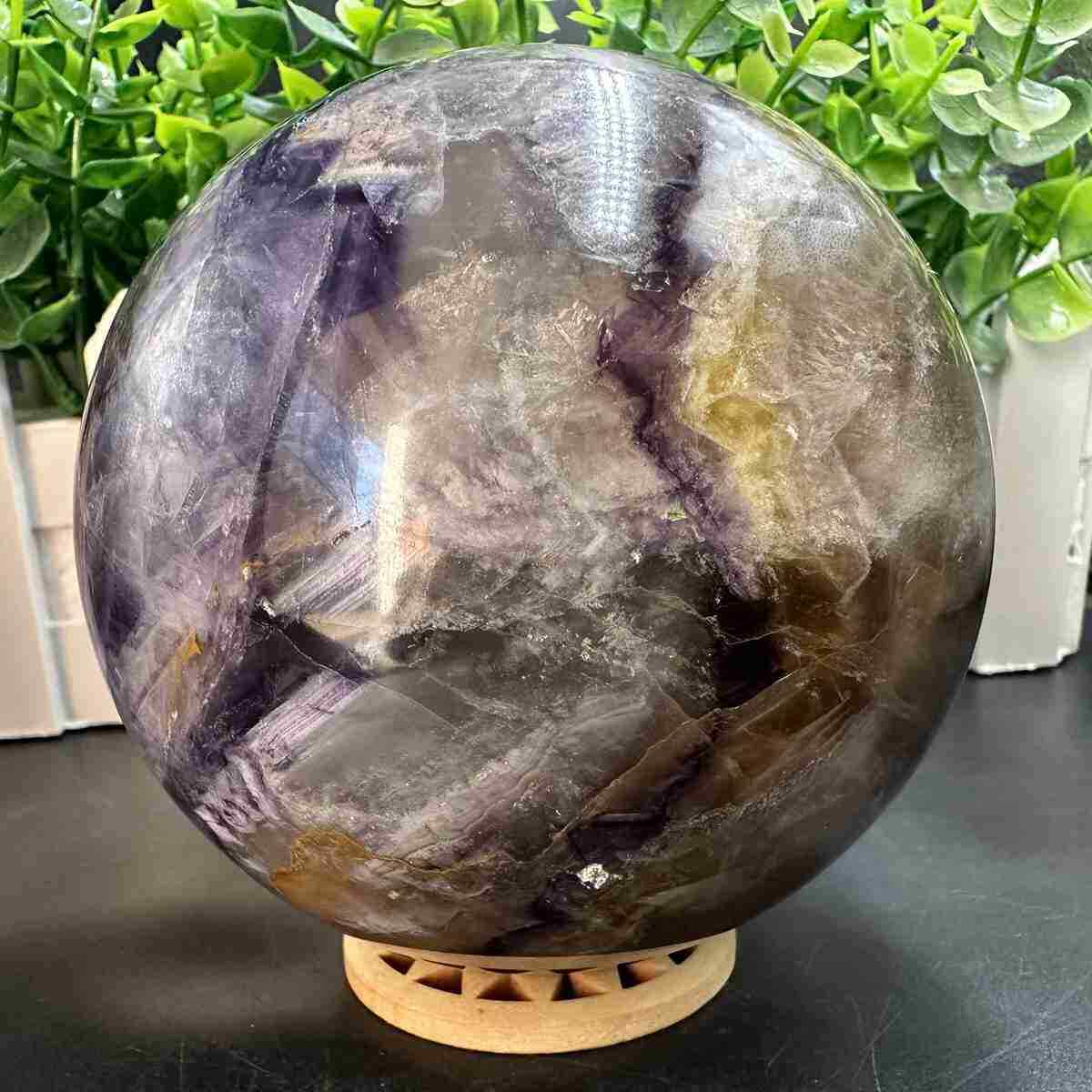 1700g Natural golden Fluorit Quartz Sphere Crystal Energy Ball Reiki Healing Gem