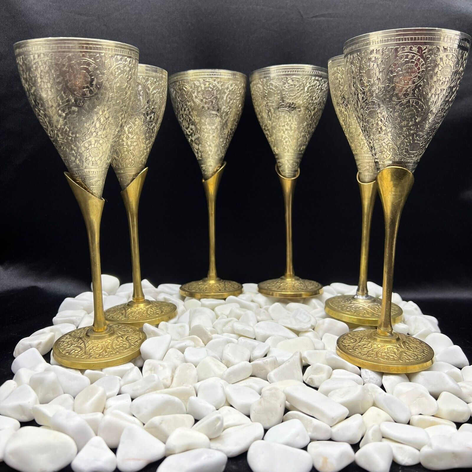 Vintage Rare Flutes Wine Goblet Healthy Drink  Brass Nickel Plated Champagne Vtg
