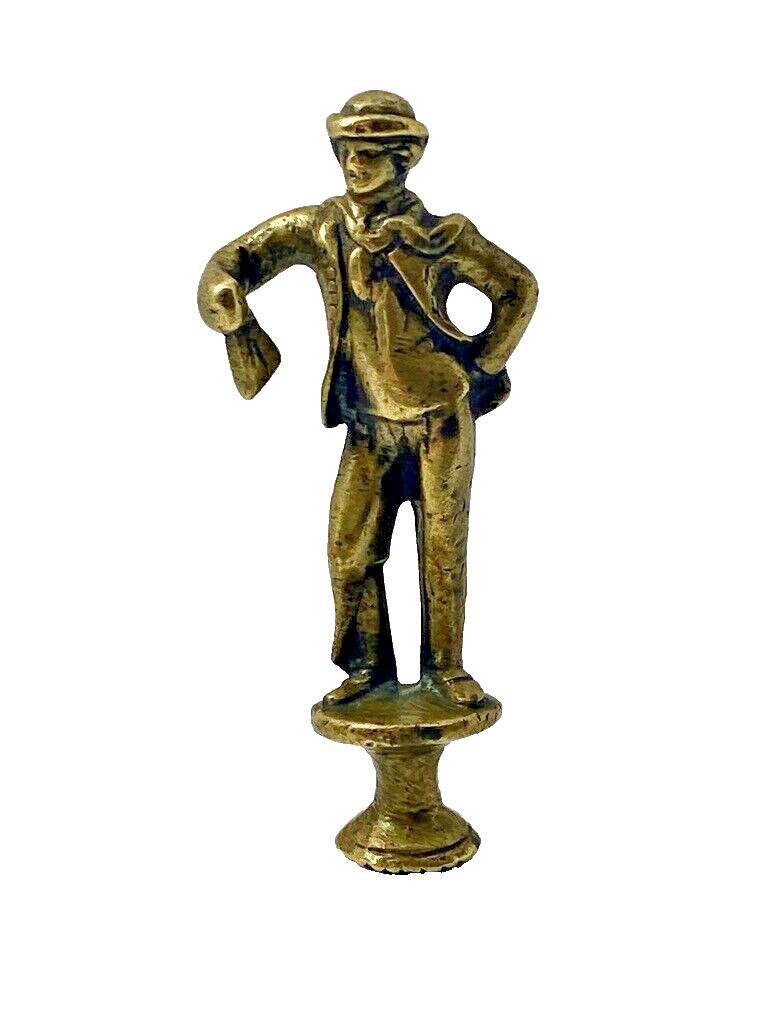 Antique Bronze Pipe Tamper Figural Man Bowler Hat Smoking Tool Tobacciana