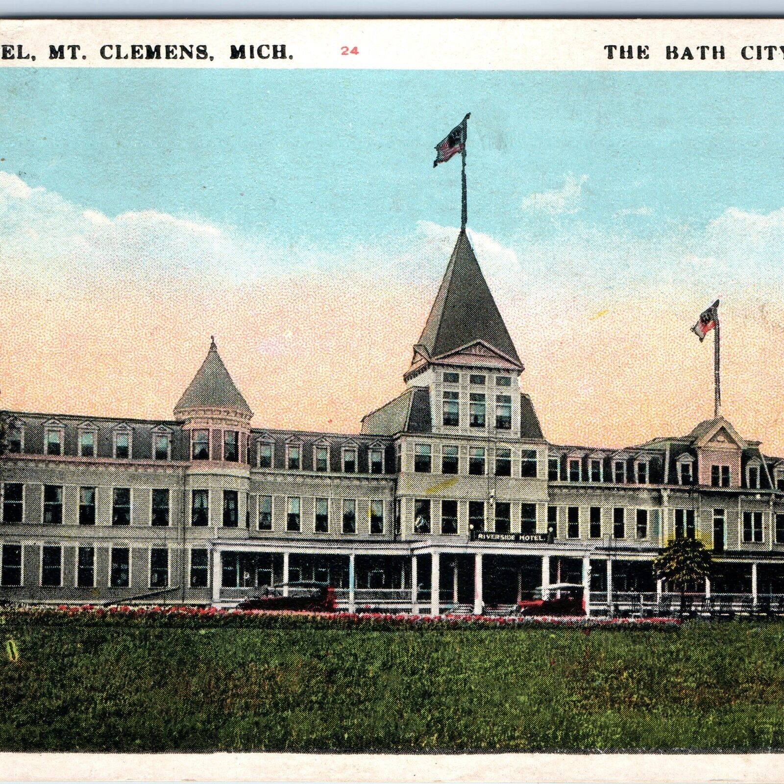 c1920s Mt Clemens, Mich. Riverside Hotel Bath City Mineral Quack Cures PC A170