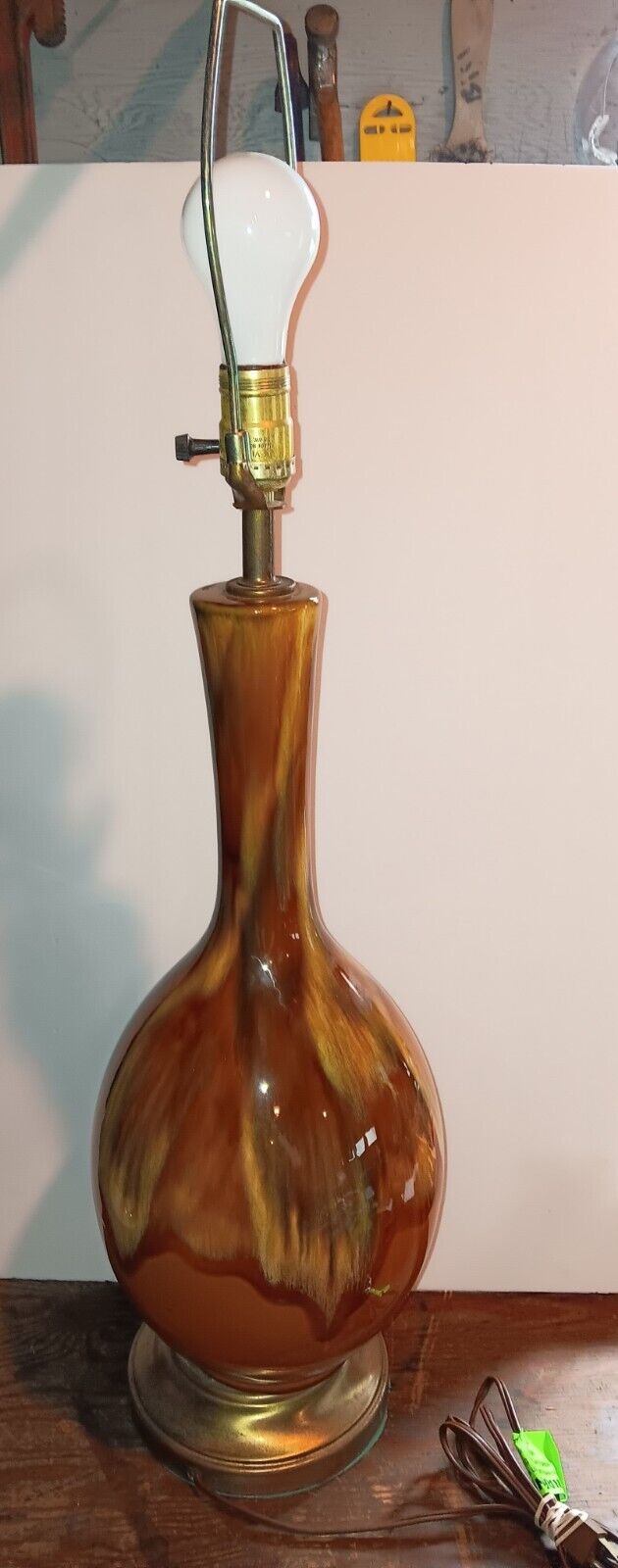 Vintage Retro Mid Century Ceramic, Amber Earthy Orange Tones Drip Glaze