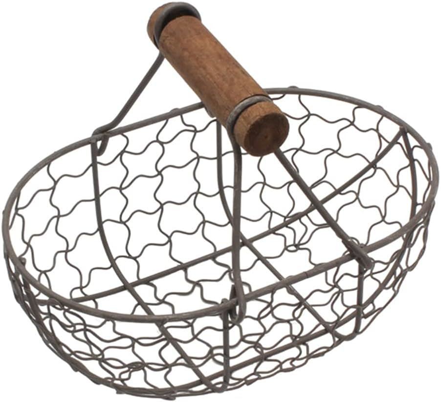 Cabilock Metal Wire Egg Basket with Wooden Handle Vintage Country Style Chicken