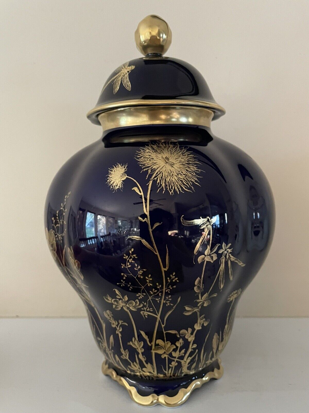 Echt Cobalt Lindner Vase/Ginger Jar Kueps Bavaria Cobalt Metallic Gold 11“ EUC